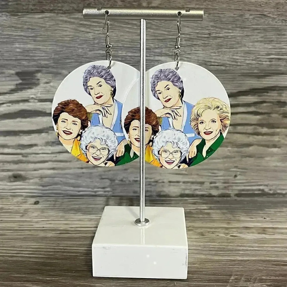 The Golden Girls Round Wood Earrings Large Earrings - Picture 3 of 8